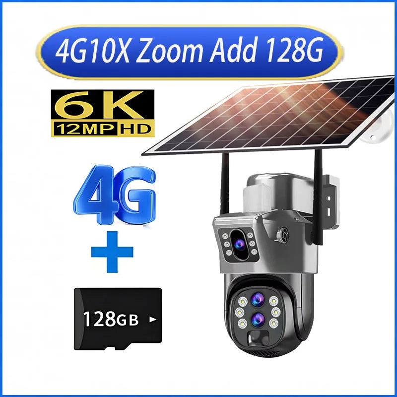 Solar Outdoor Camera 12MP 6K 4G SIM 10X Zoom PTZ