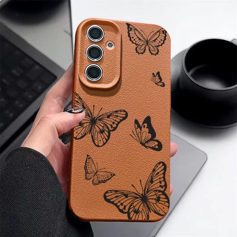 Elegant butterfly case with leather look for Samsung