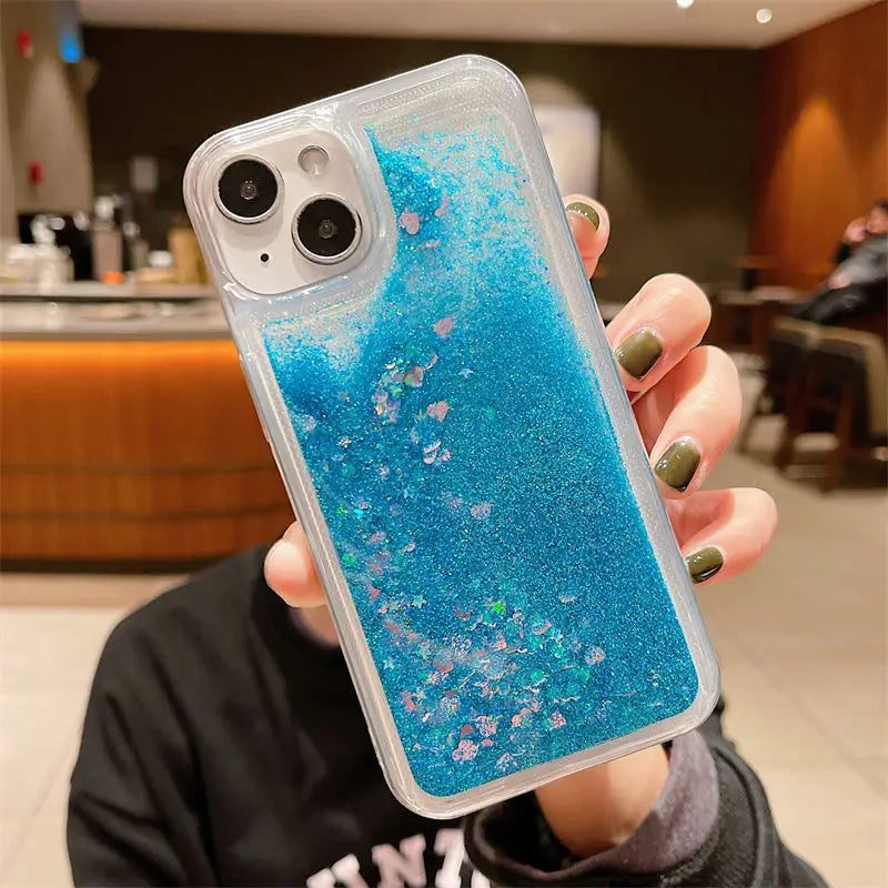 Flüssige Glitzerherz-Hülle für iPhone 17 Pro Max
