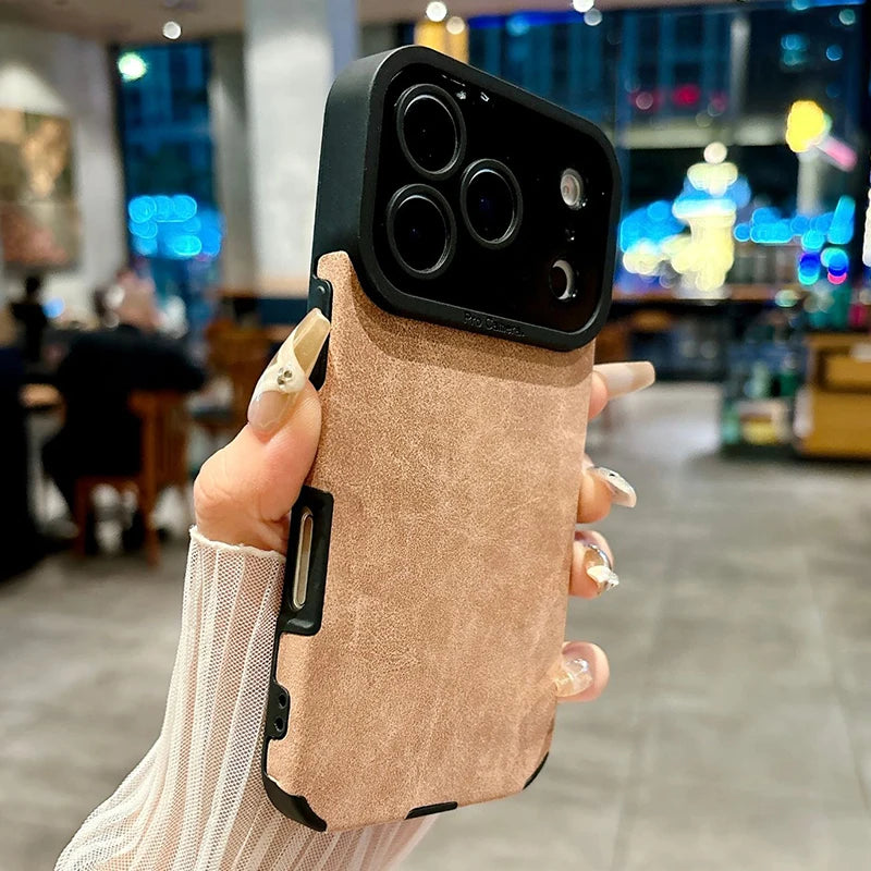 Luxuriöse Leder-Lammfell Hülle für iPhone 17 – Stoßfest, Matte Cover