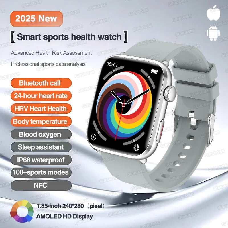 Klassische Smartwatch 2025 Herren Damen GPS NFC AMOLED