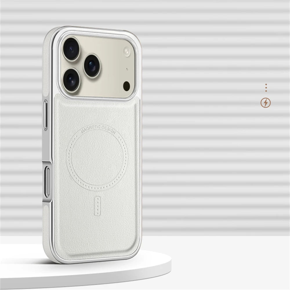 Luxus Plating Rahmen PU Leder Magnetische Hülle für iPhone 17