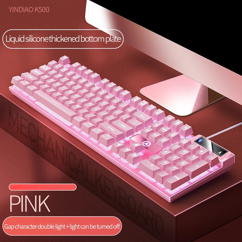 K500 Rosa Gaming-Tastatur, 104 Tasten, kabelgebunden