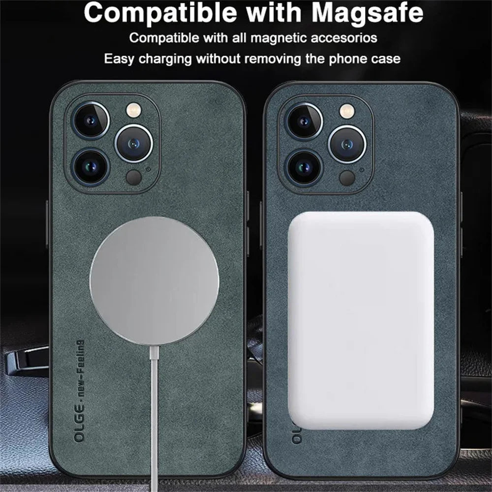 Magsafe Luxus Leder Stoßfeste Hülle für iPhone 11–16 Pro Max