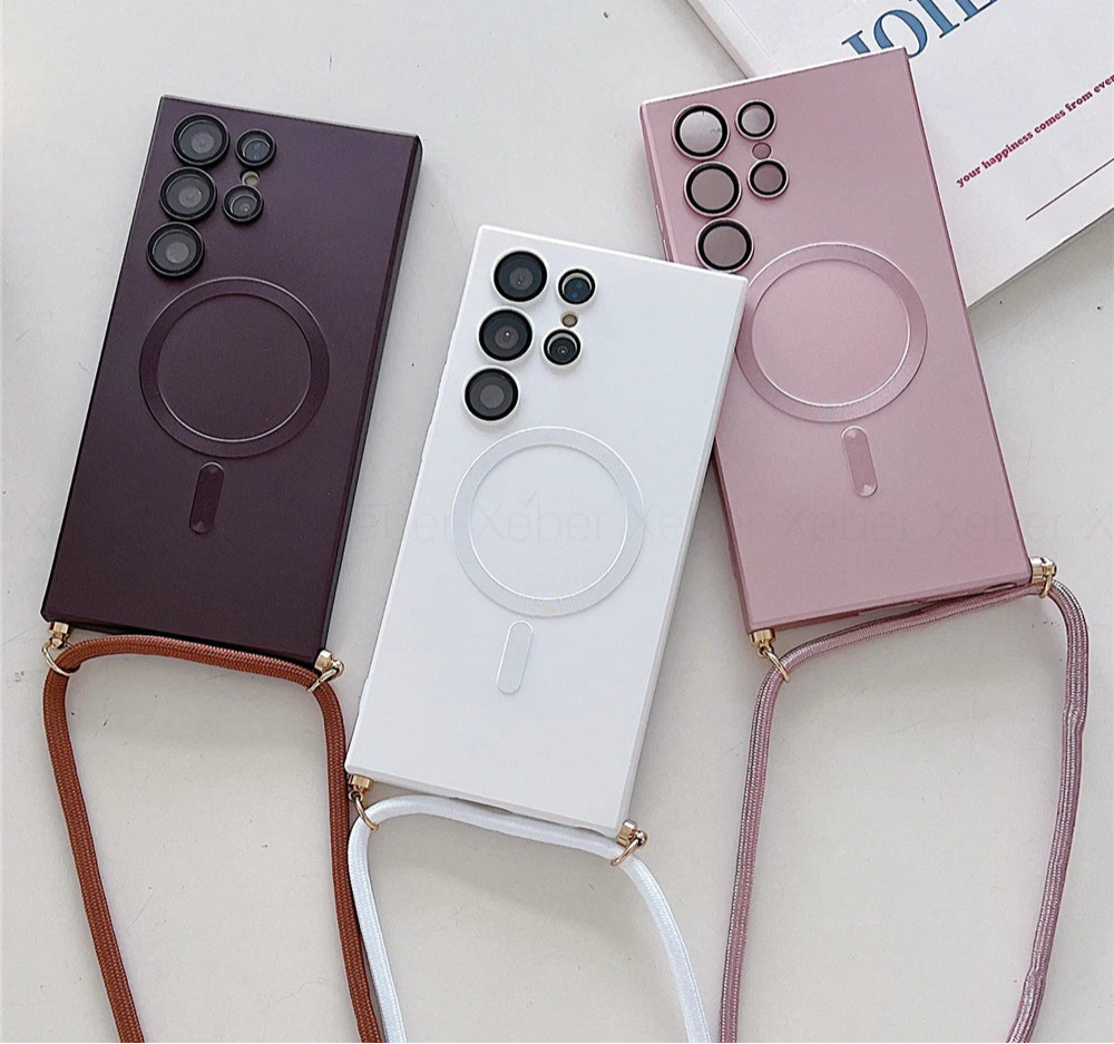 Magnetic crossbody case with strap for Galaxy