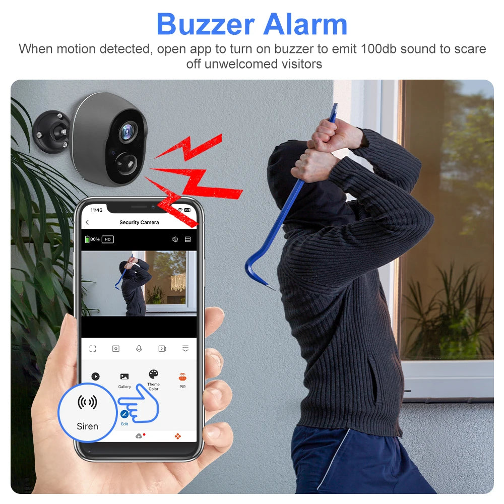 3MP WLAN Akku Kamera IP65 mit PIR & Sirene Outdoor