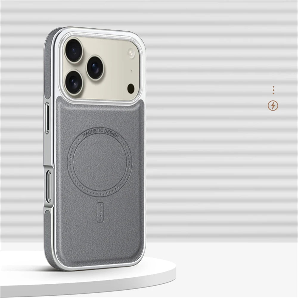 Luxus Plating Rahmen PU Leder Magnetische Hülle für iPhone 17