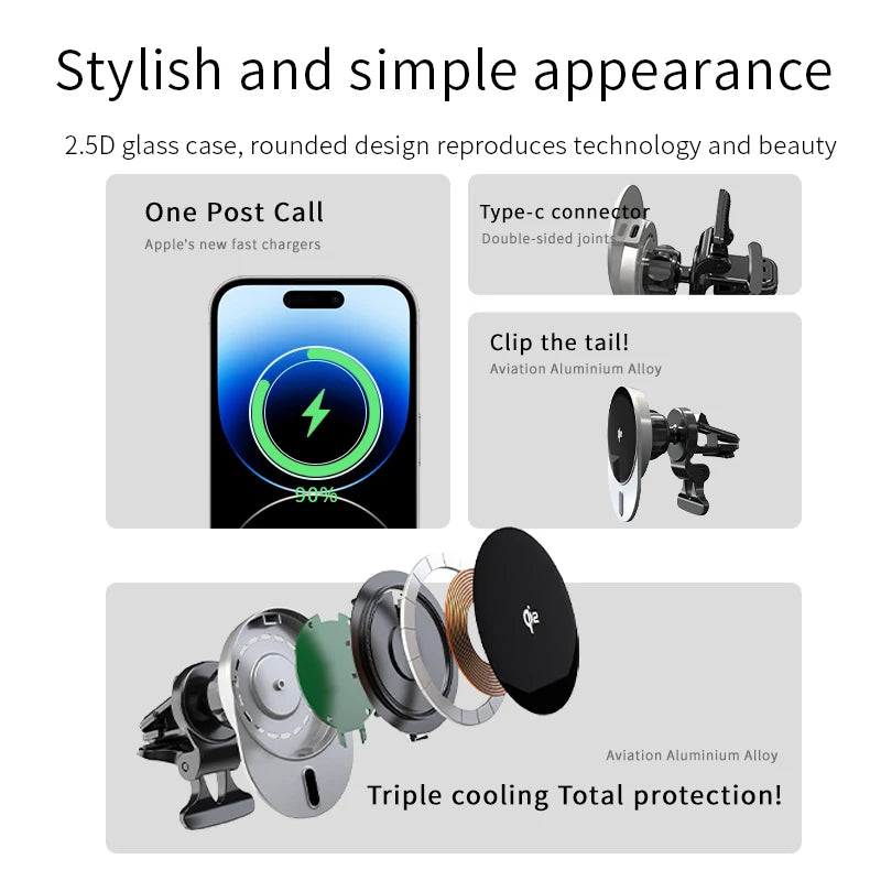 Qi2 Magnetisches Auto-Ladegerät 5W für iPhone