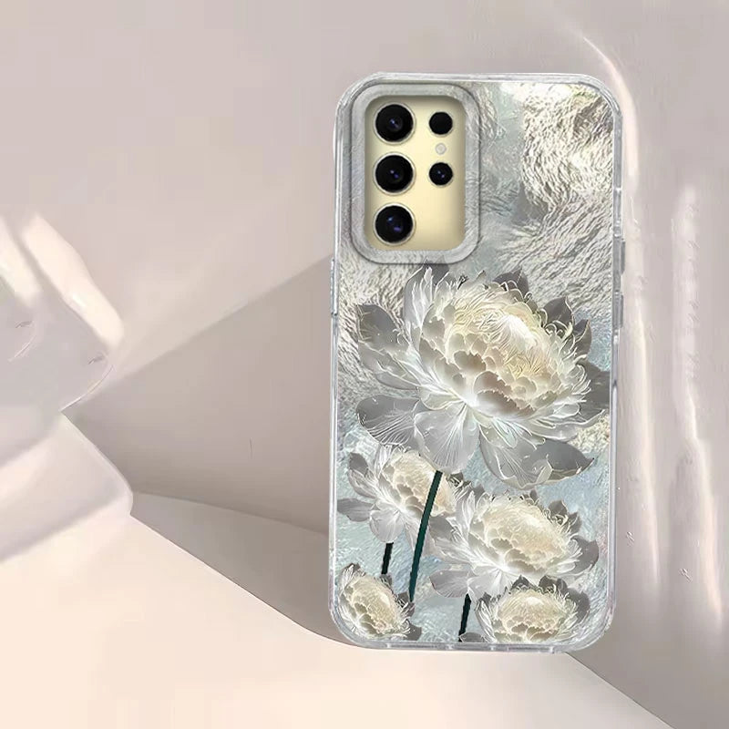 Weiße Lotus Floral Hülle für Samsung Galaxy S25