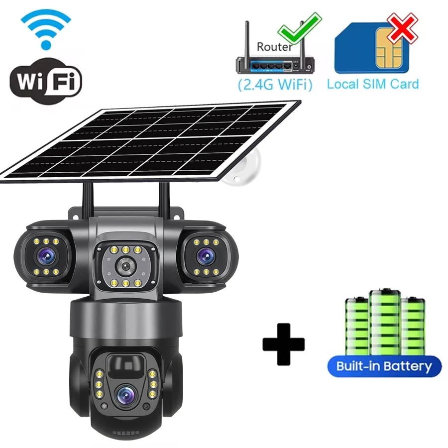15MP Solar WLAN Kamera mit 3 Objektiven, 360° Sicht