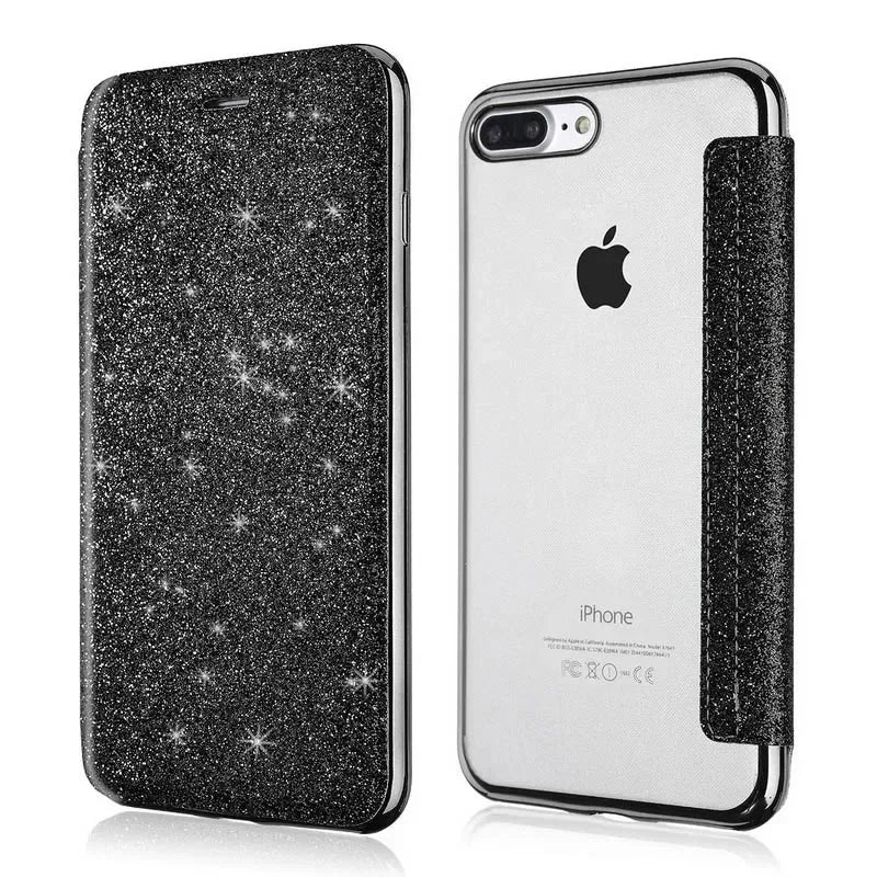 Glitzer Leder Flip Hülle für iPhone 17 Kartenfach
