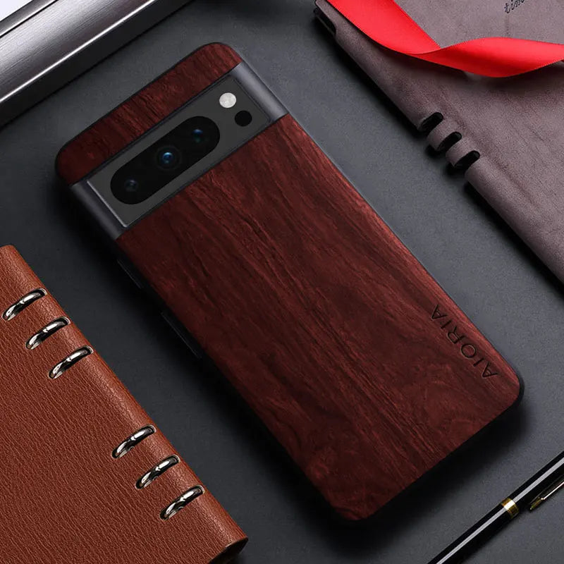 Bamboo Wood PU Leather Case for Pixel 8 Pro