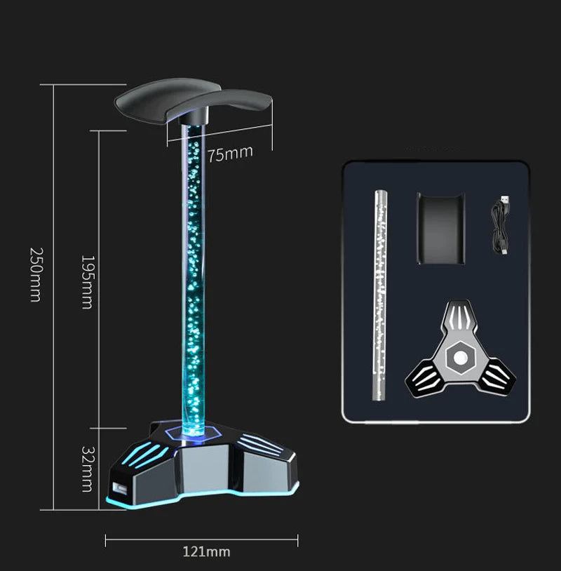RGB LED headphone stand with USB hub and AUX port