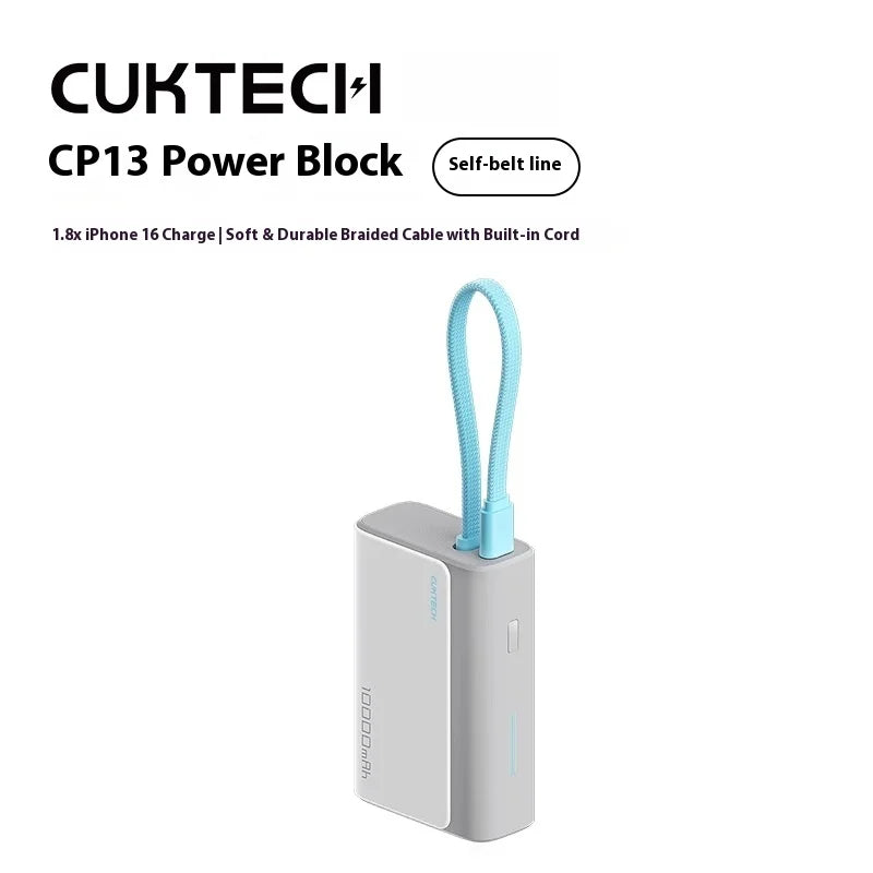 Kompakte Powerbank 10000mAh mit integriertem Kabel