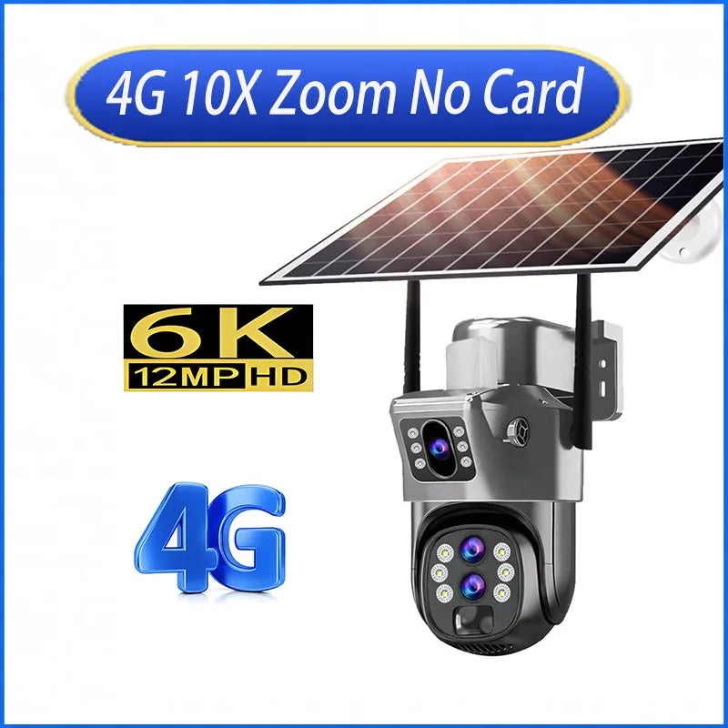 Solar Outdoor Camera 12MP 6K 4G SIM 10X Zoom PTZ
