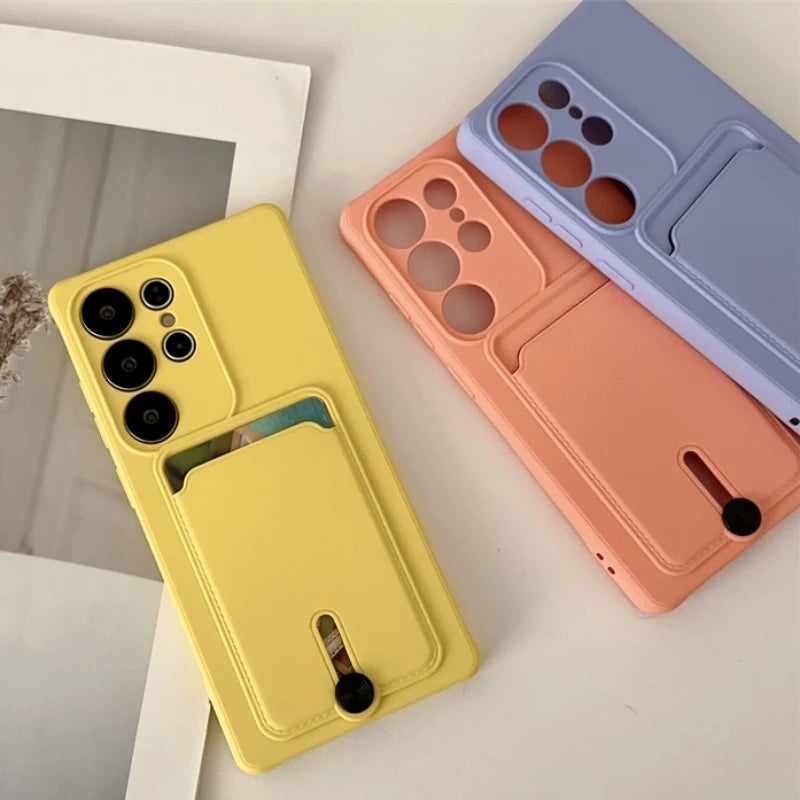 Soft silicone card holder case for Samsung S25 S24 Plus