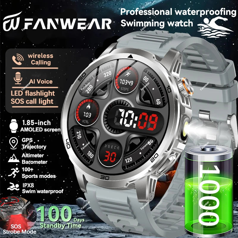 Herren Smartwatch mit LED Taschenlampe und GPS