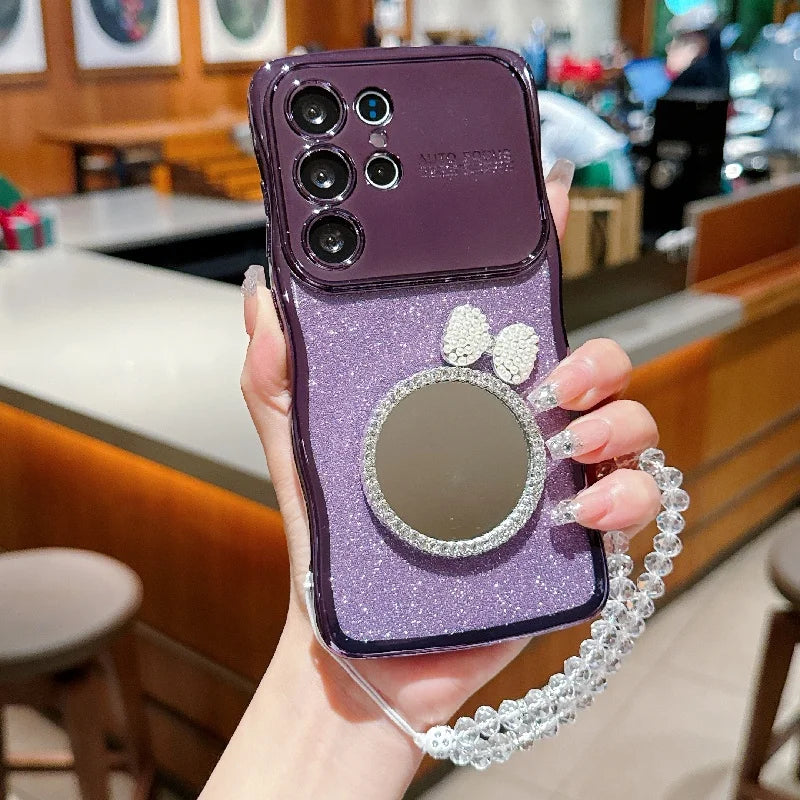 Spiegel Glitter Hülle mit Band für Galaxy S25