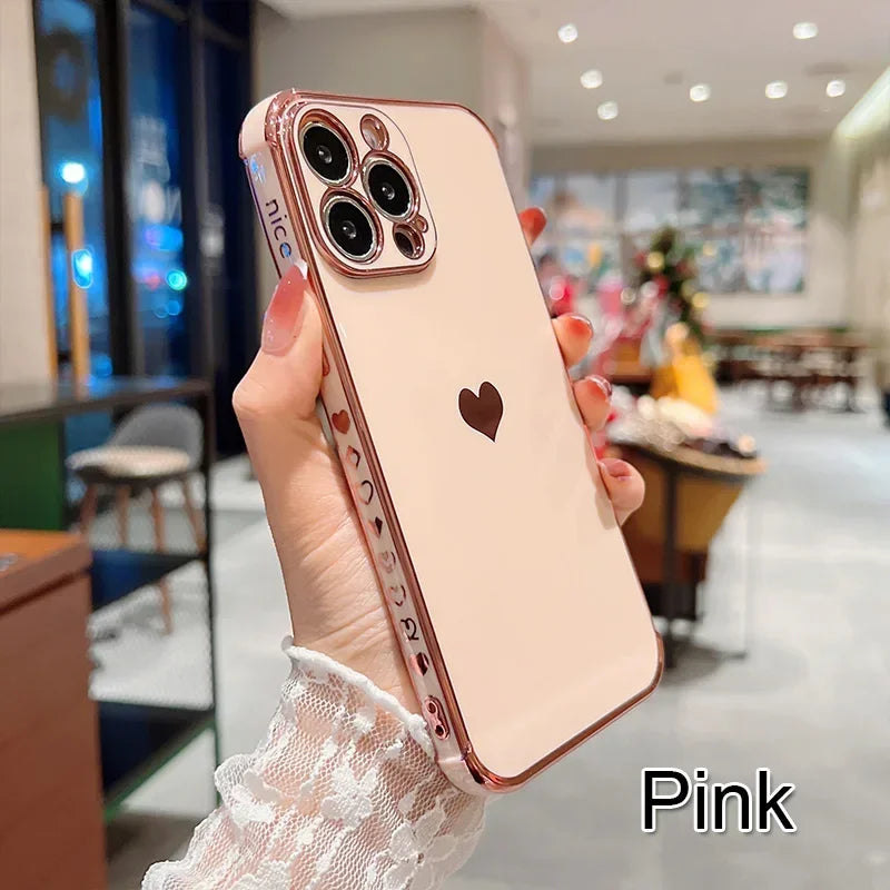 Shiny heart-shaped edge phone case for iPhone 17