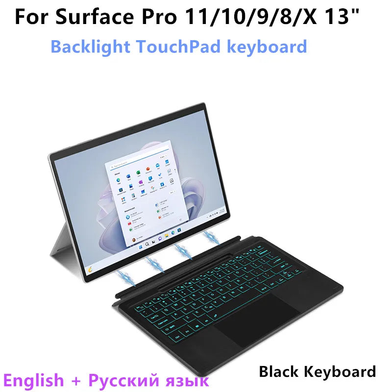 Bluetooth-Tastatur mit Touchpad für Surface Pro 8–11