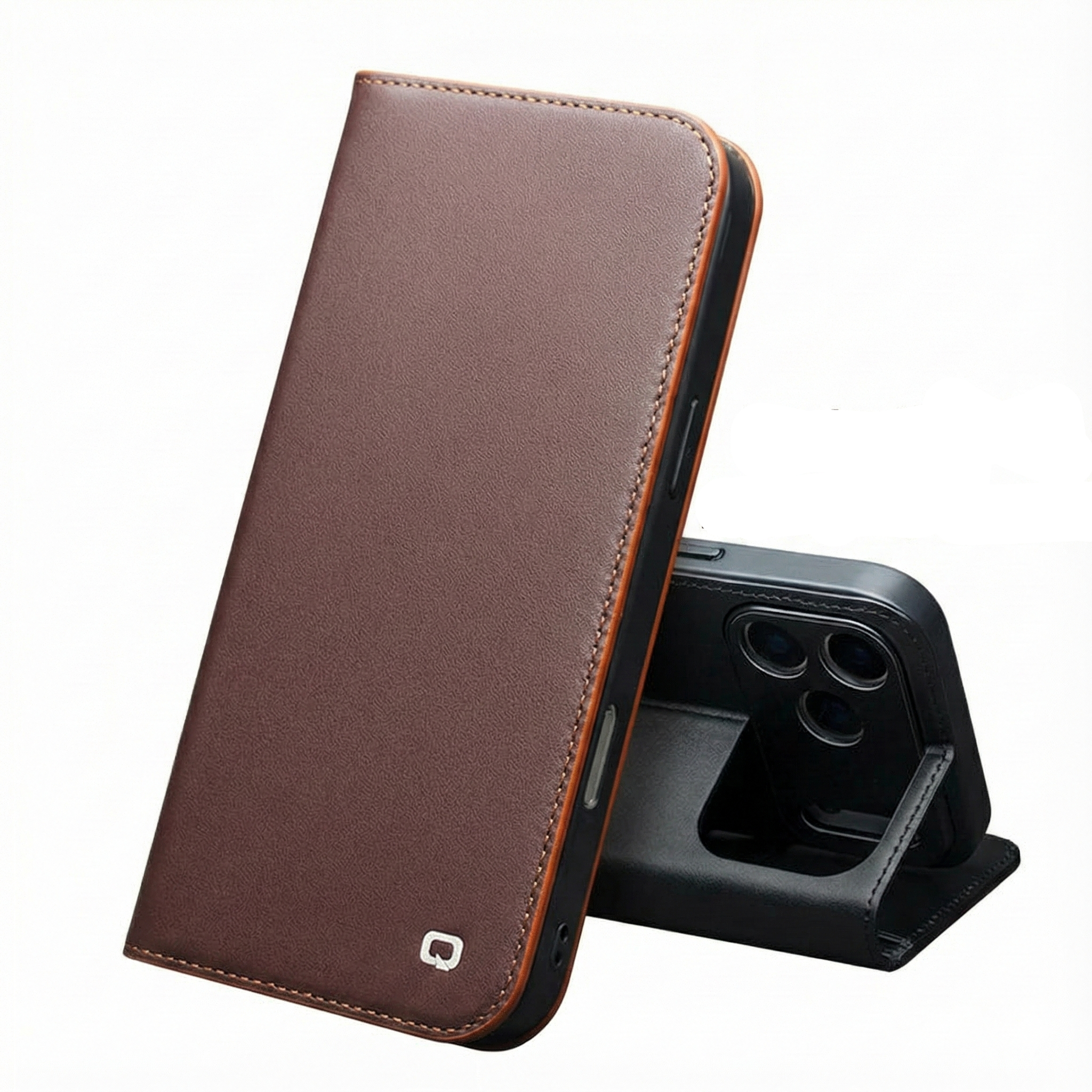 Genuine leather flip case for iPhone 17 Pro with card slot