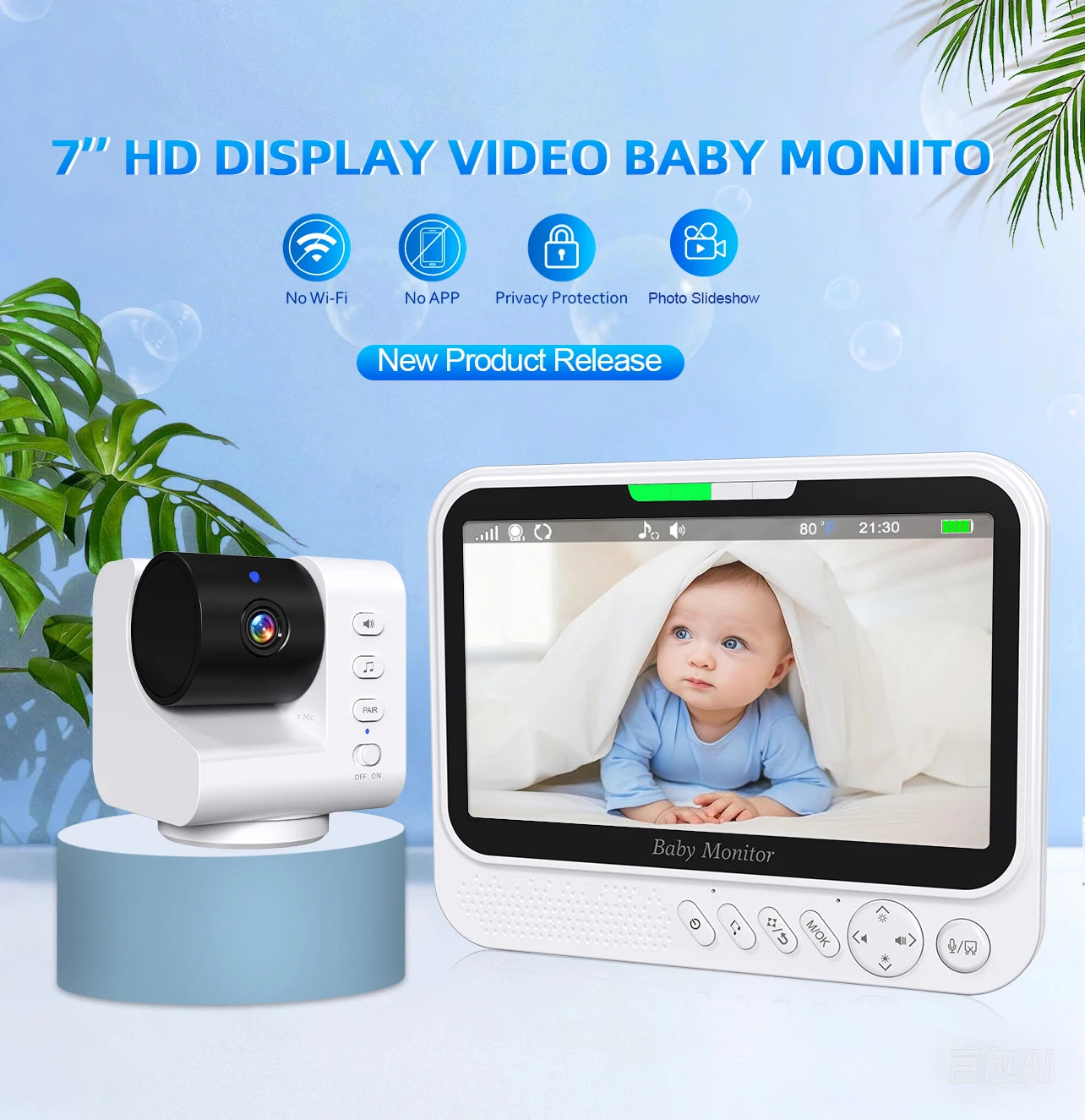 7-Zoll PTZ Baby Monitor mit Nachtsicht & Temperatur