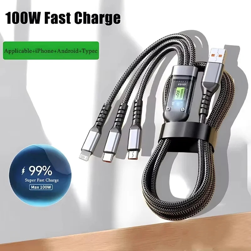 3-in-1 100W transparentes Schnellladekabel