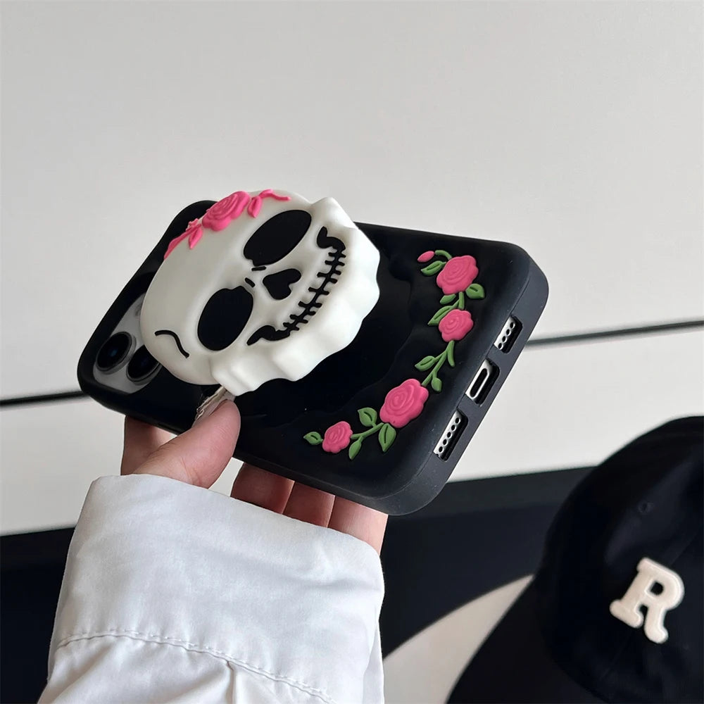 Horror Rose Schädel Hülle mit Ständer für iPhone