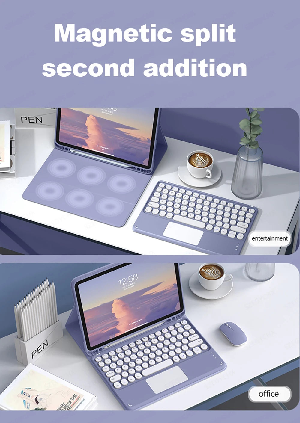 Kabellose Tastatur & Maus Hülle für iPad A16, Pro 13/11/12.9, Air 13/11/5/4, 10.2 (7/8/9/10. Gen) – Bluetooth Keyboard, Wireless Maus, wasserdicht & stoßfest