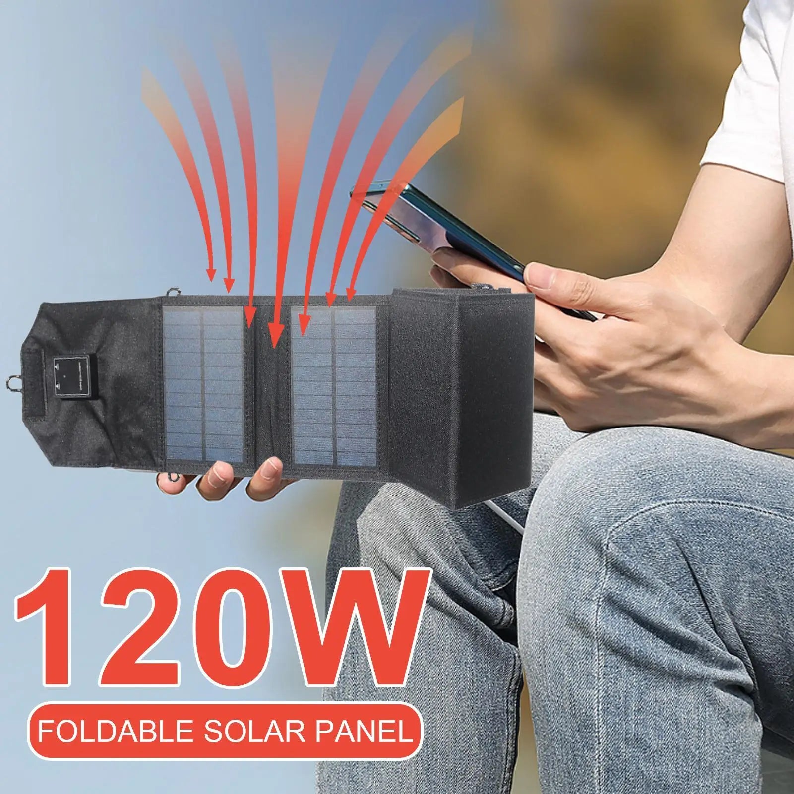 120W Foldable Solar Charger with Dual USB