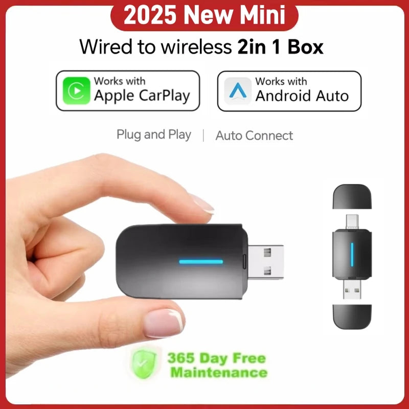 2-in-1 KI Adapter CarPlay Android Auto kabellos