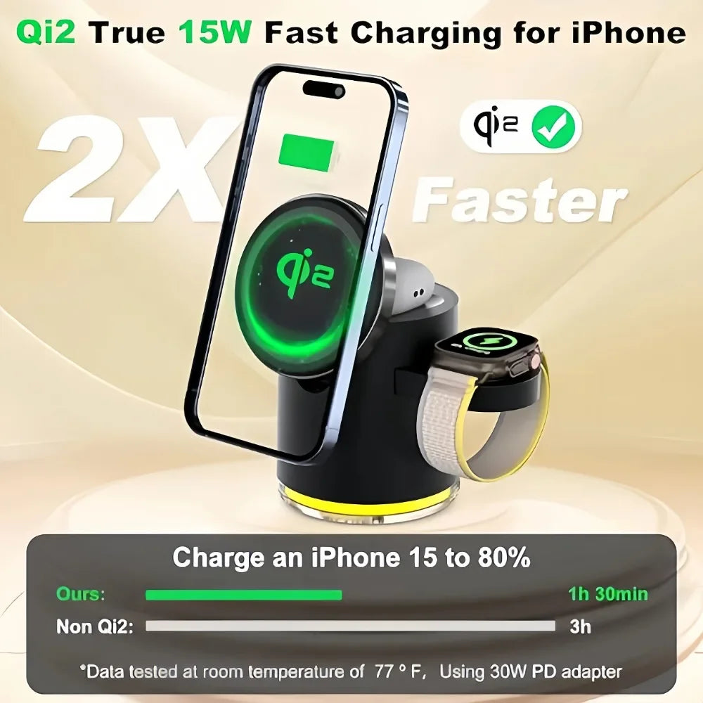 Faltbare 4-in-1 Qi2 Ladestation für iPhone & Watch