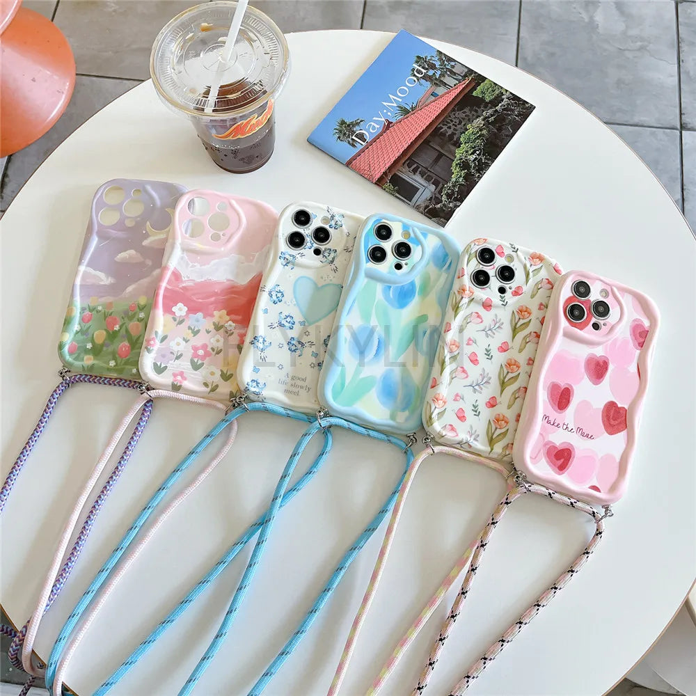 Blumen Crossbody Handyhülle mit Band für Samsung