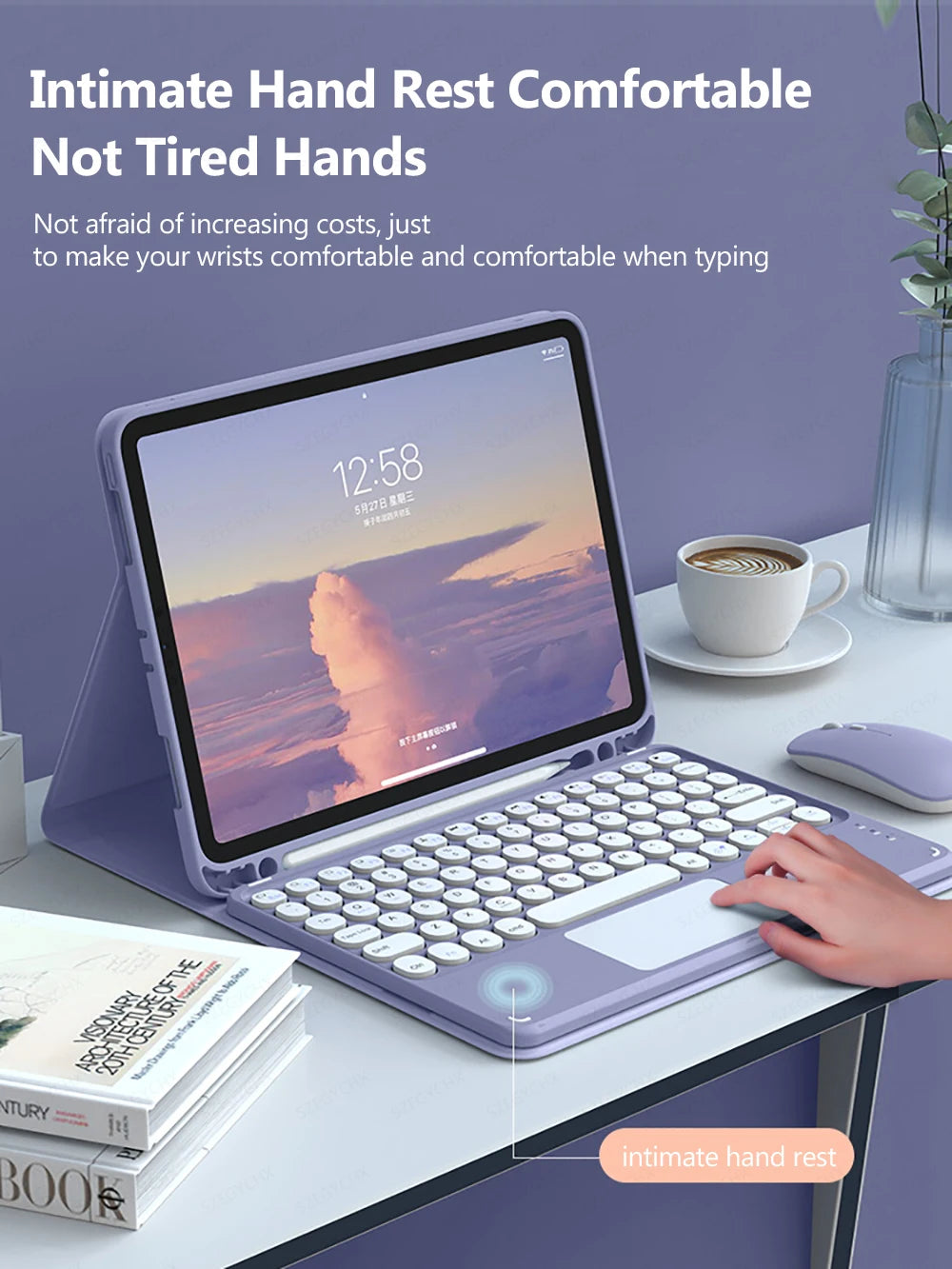 Kabellose Tastatur & Maus Hülle für iPad A16, Pro 13/11/12.9, Air 13/11/5/4, 10.2 (7/8/9/10. Gen) – Bluetooth Keyboard, Wireless Maus, wasserdicht & stoßfest