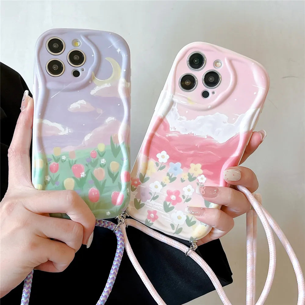 Blumen Crossbody Handyhülle mit Band für Samsung