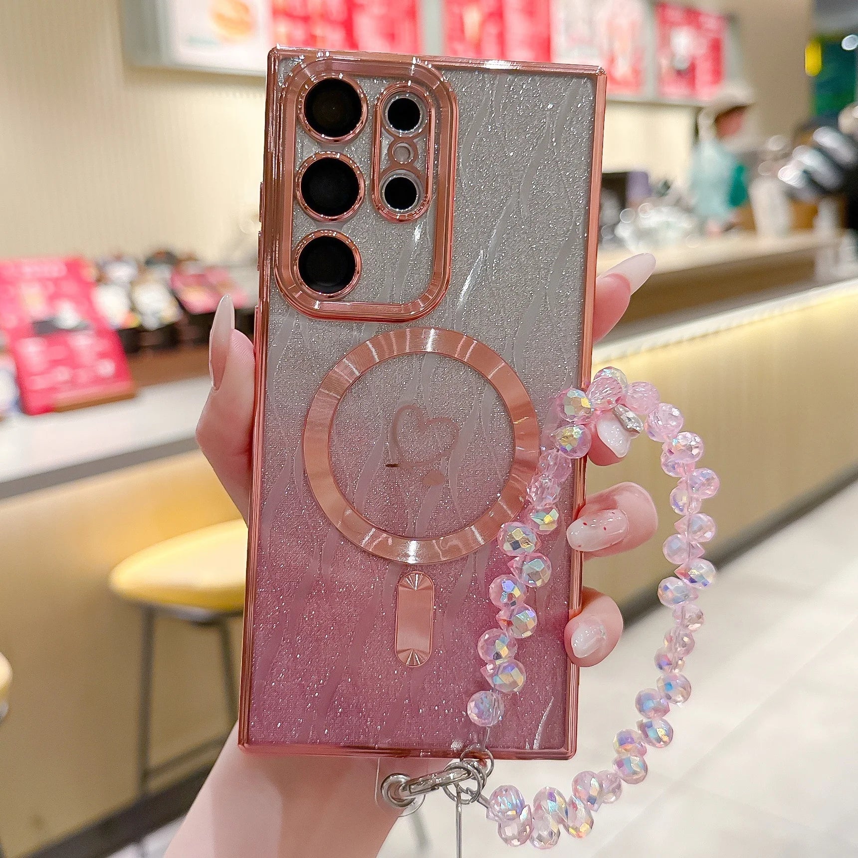 Herz Glitzer Kristall Armband Hülle für Samsung S25 Ultra