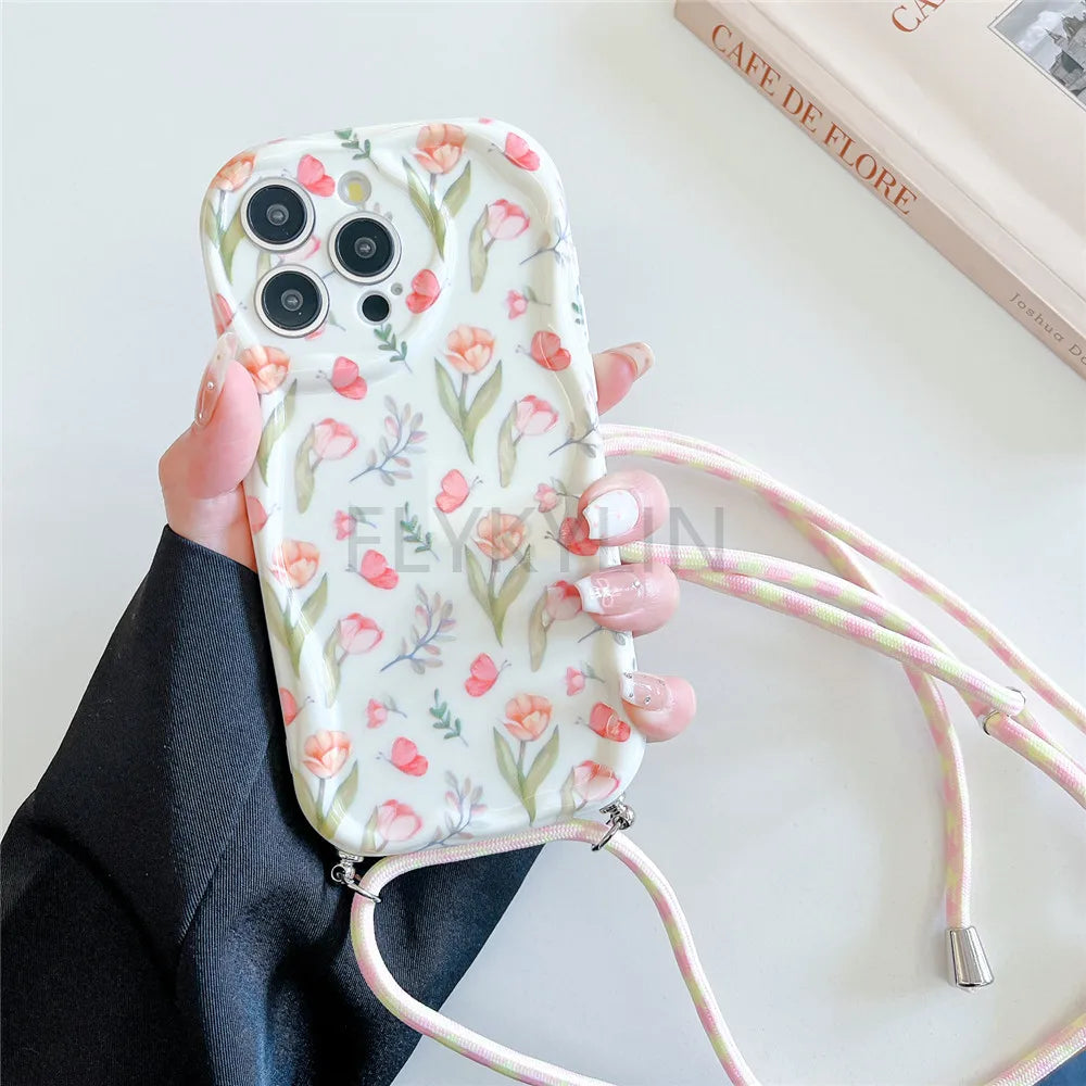 Blumen Crossbody Handyhülle mit Band für Samsung