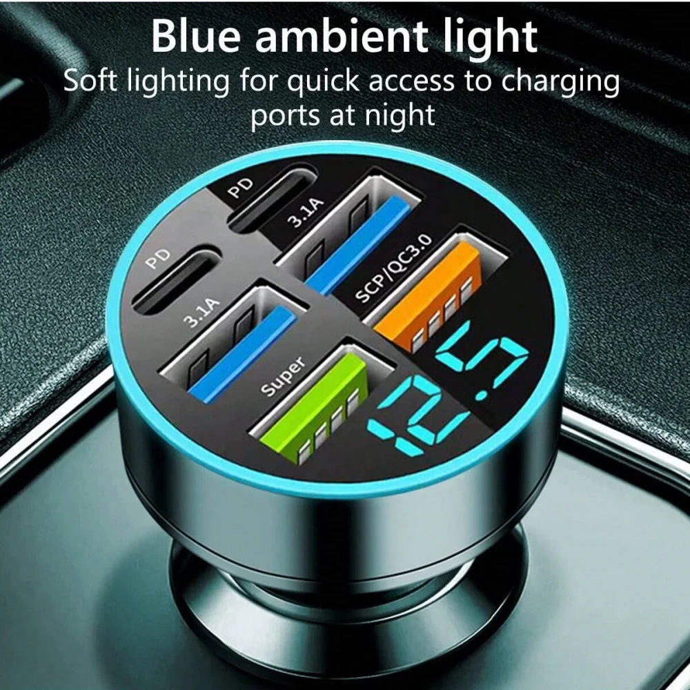 6-in-1 Auto-Schnellladegerät mit Spannungsmonitor