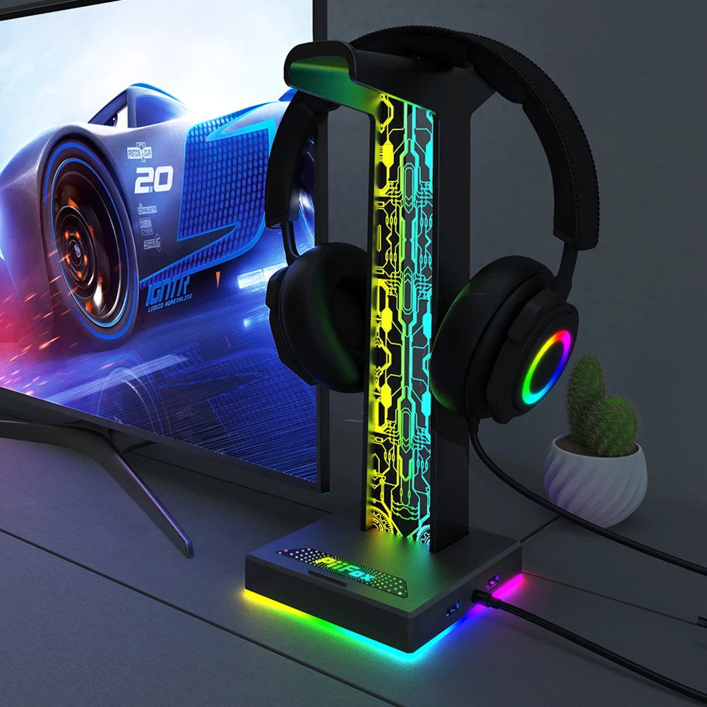 RGB Gaming Headphone Stand with USB &amp; 10 Lighting Modes