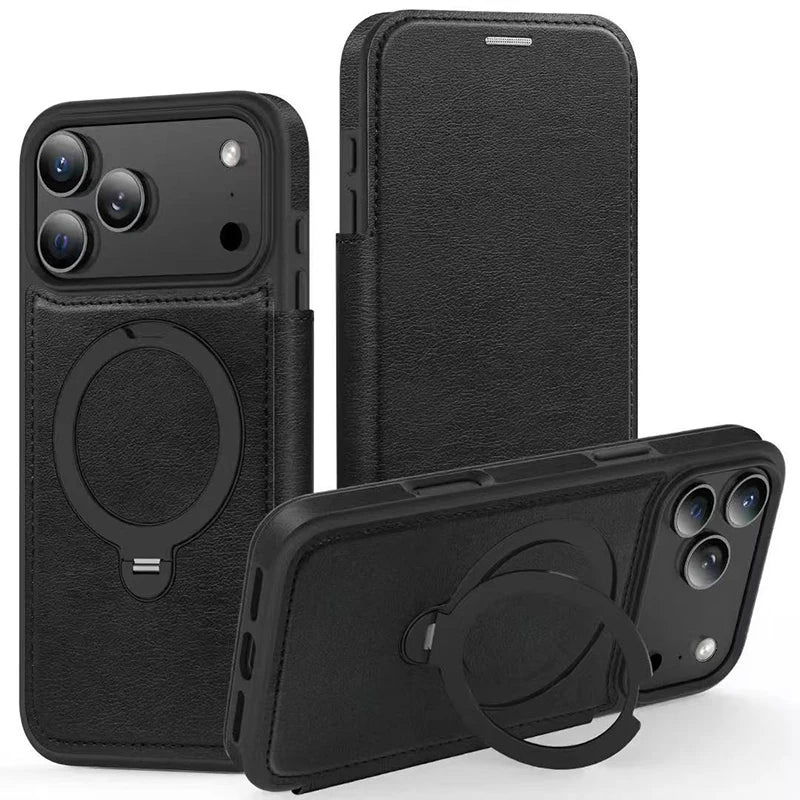 Kartenetui Flip-Ledertasche für iPhone 17 mit Ringständer