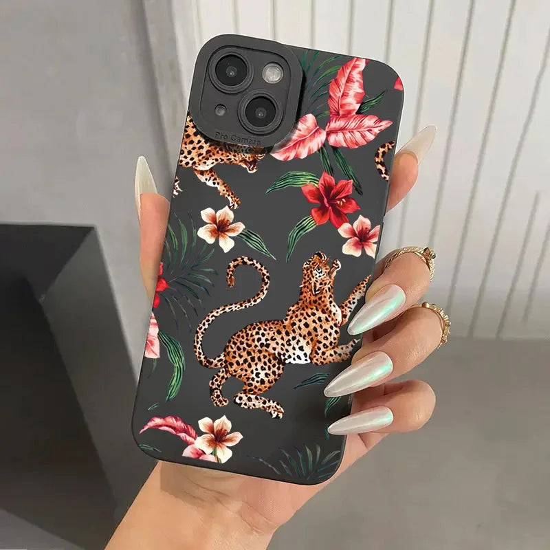 Floral Leopard Silicone Case iPhone