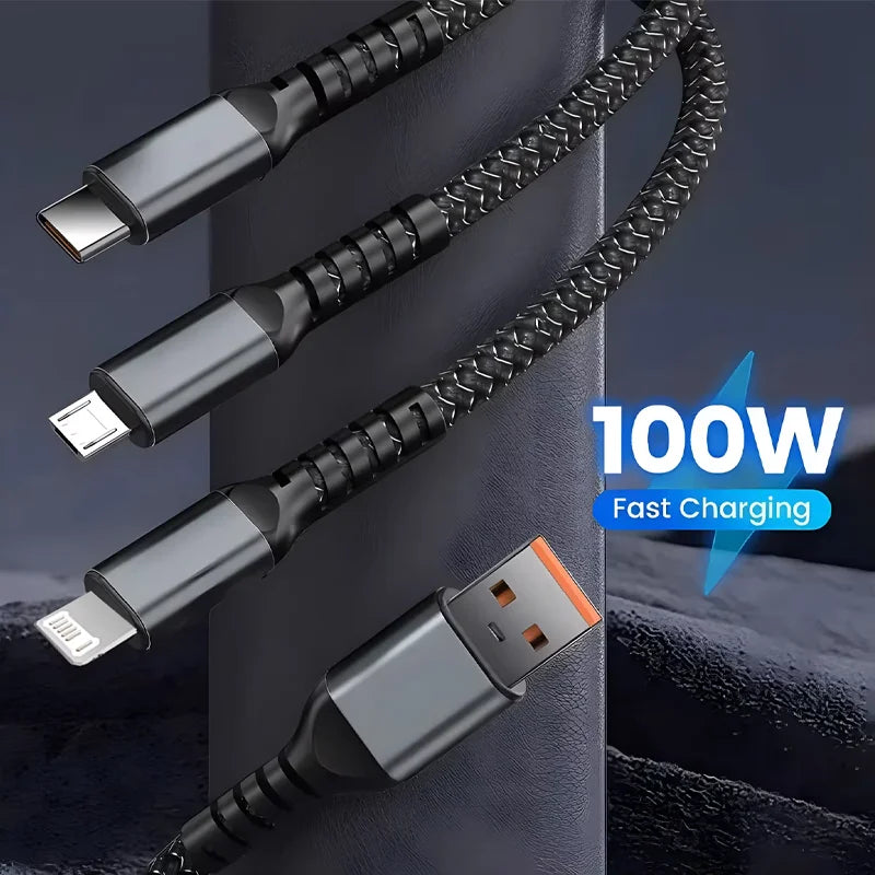 3-in-1 100W transparentes Schnellladekabel