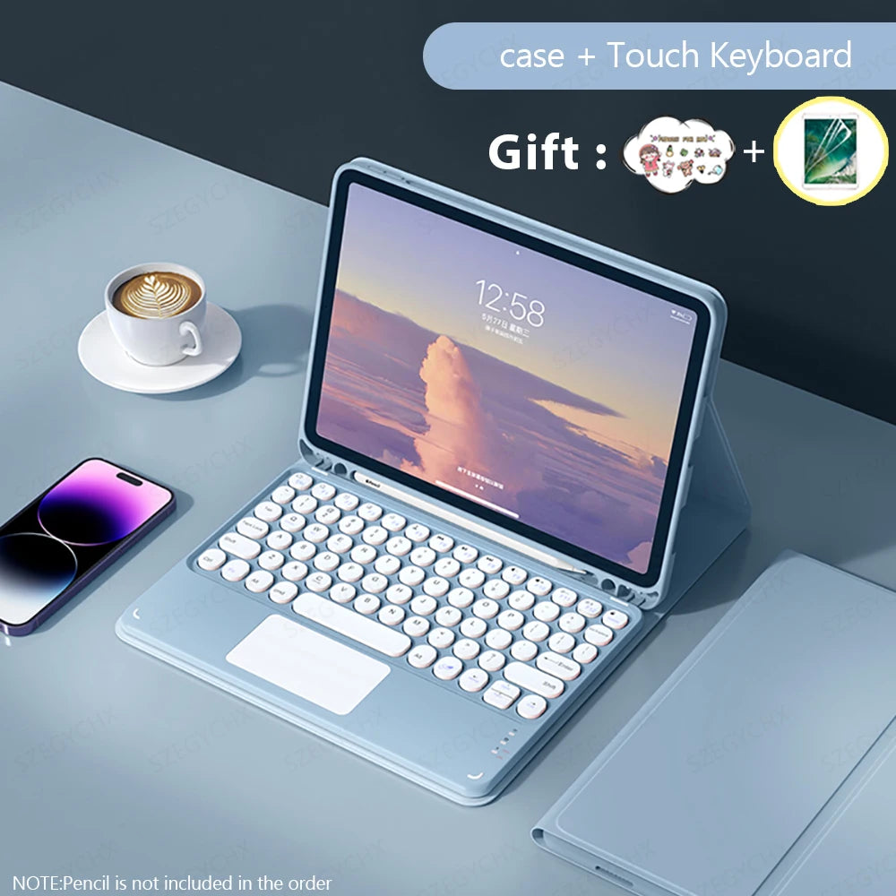 Kabellose Tastatur & Maus Hülle für iPad A16, Pro 13/11/12.9, Air 13/11/5/4, 10.2 (7/8/9/10. Gen) – Bluetooth Keyboard, Wireless Maus, wasserdicht & stoßfest