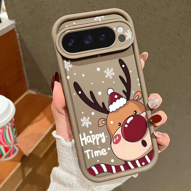 Soft TPU Christmas case for Google Pixel 7, 8 and 9 series, shockproof, flexible, perfect fit with deer motif, non-slip silicone case
