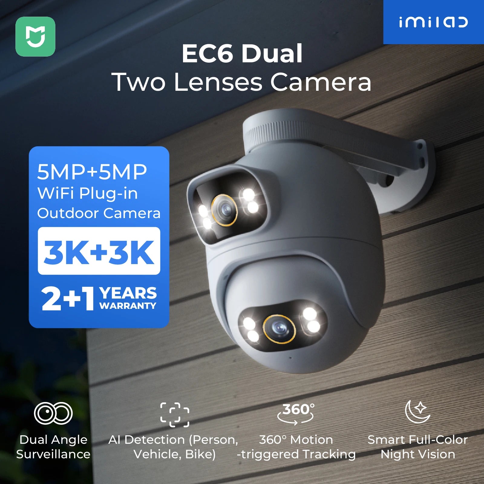 360° Überwachungskamera mit Dual-Linse & Farbnacht