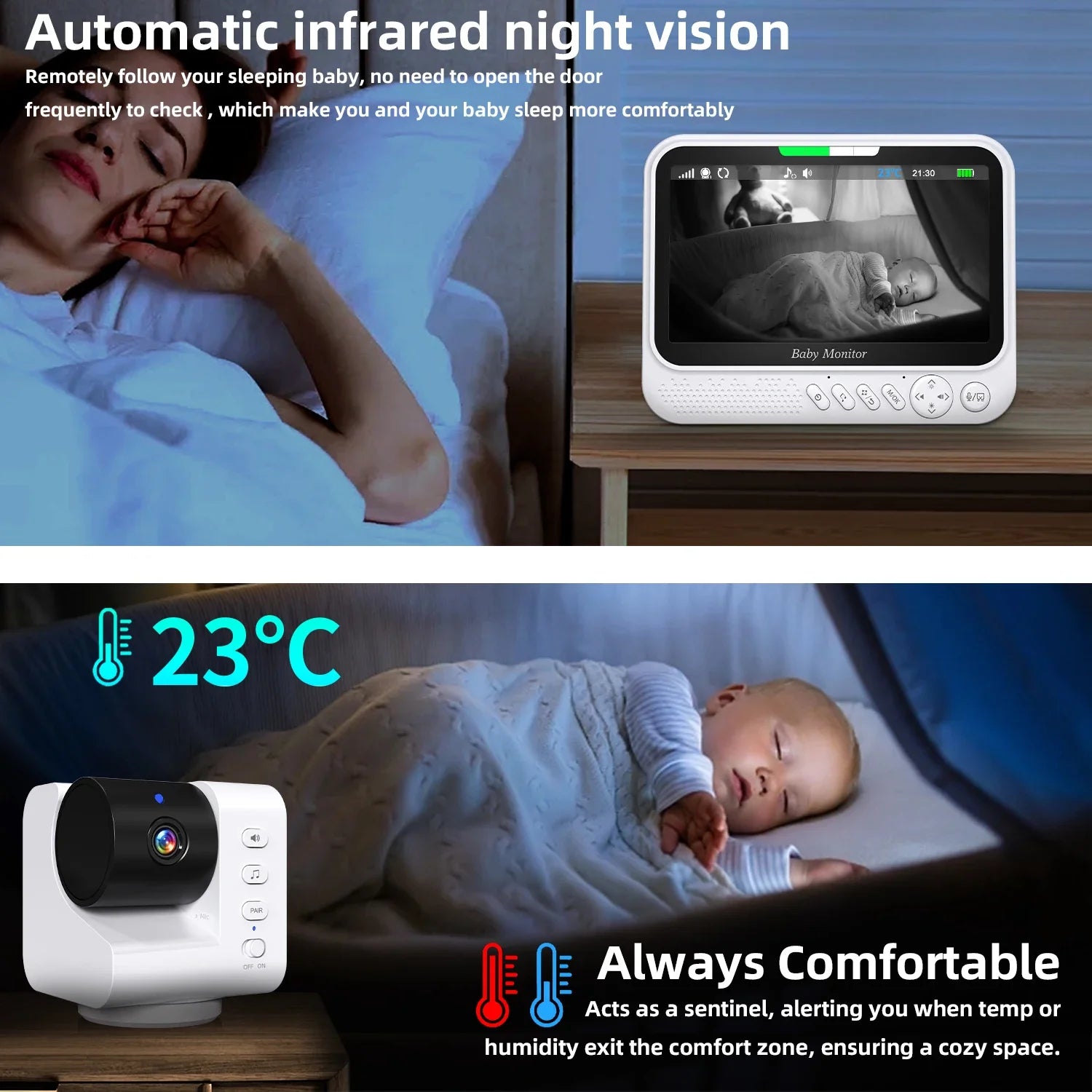 7-inch video baby monitor with pan-tilt-zoom