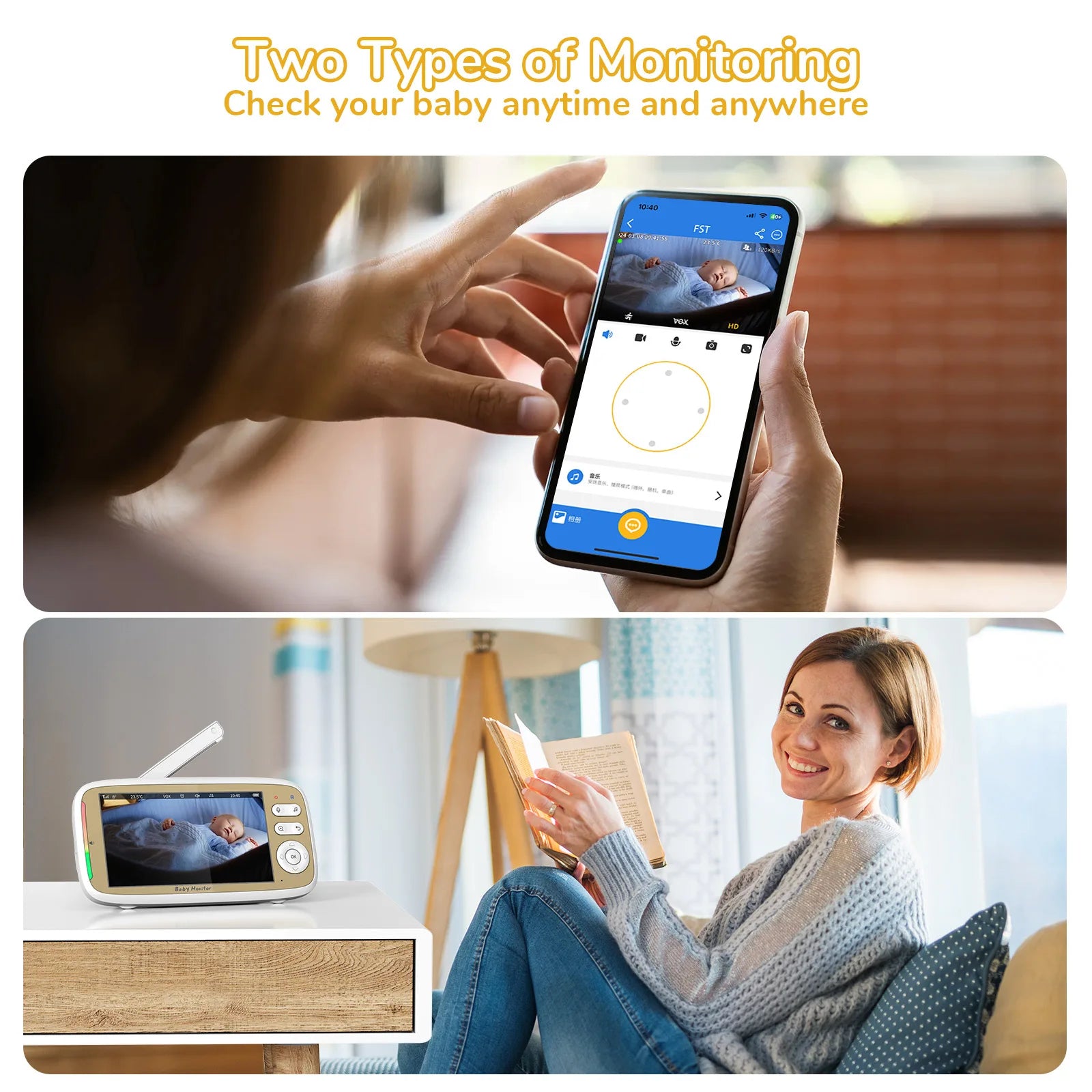 HD 1080P Babyphone mit Zwei-Wege-Audio, PTZ und Temperaturüberwachung