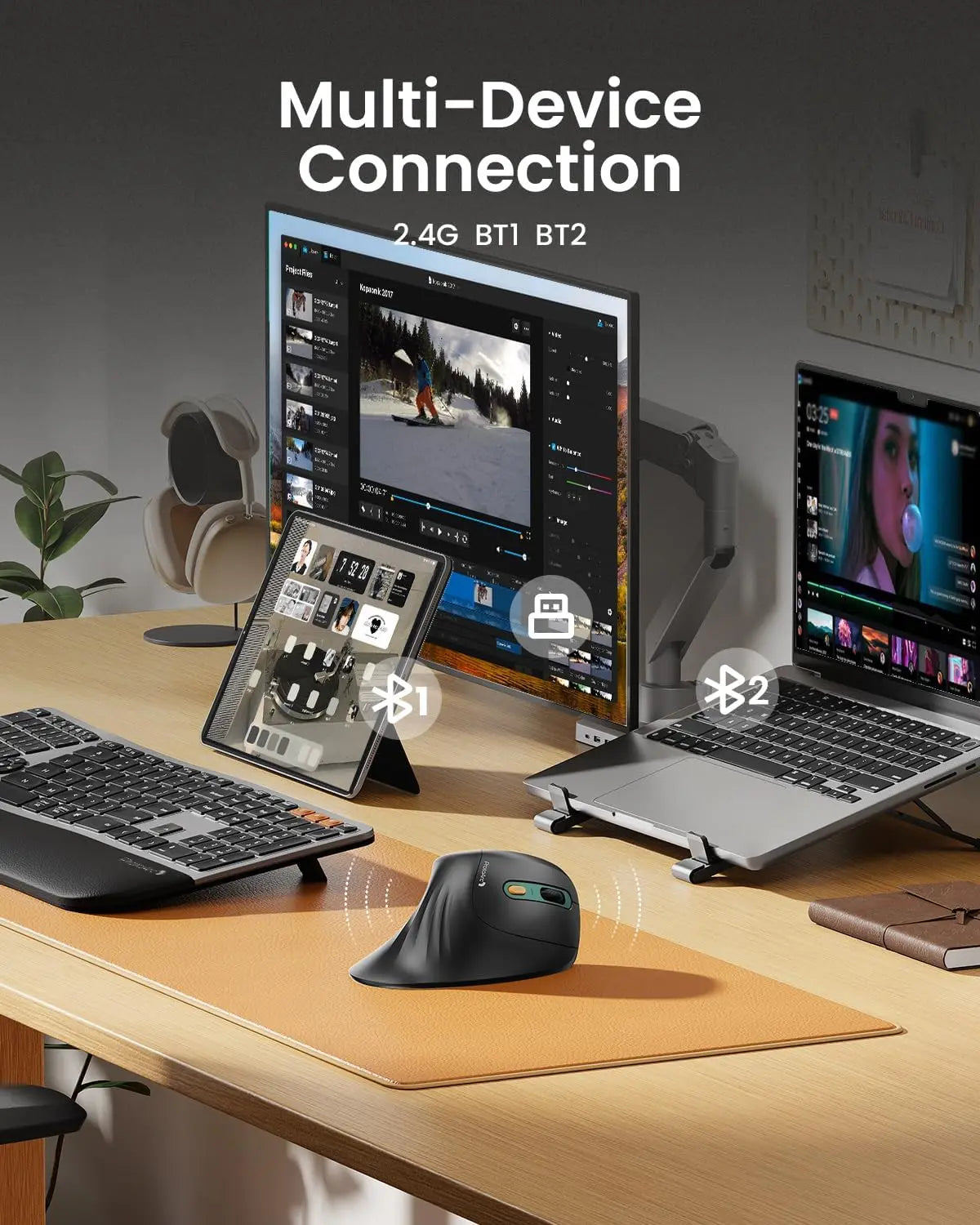 Ergonomische vertikale Maus kabellos BT 2,4 GHz