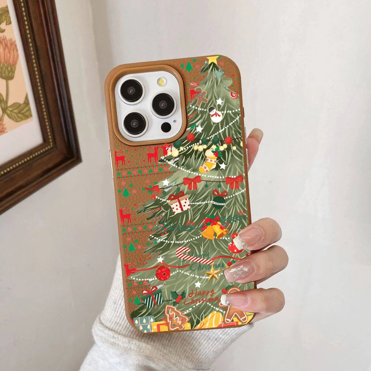 Handyhülle für Samsung S25 PU Leder Weihnachtsbaum
