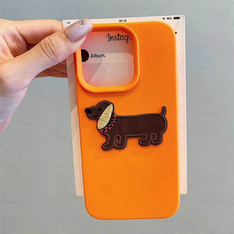 Süße 3D Hund Handyhülle mit Stickerei für iPhone